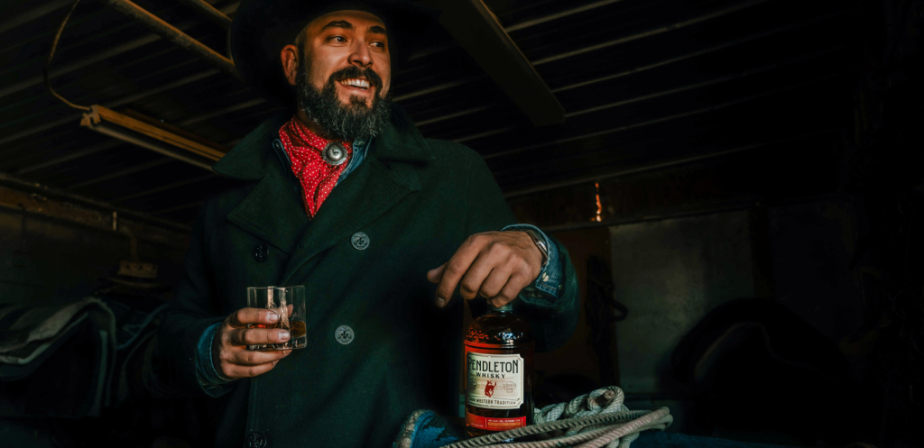 cowboy drinking Pendleton Whisky